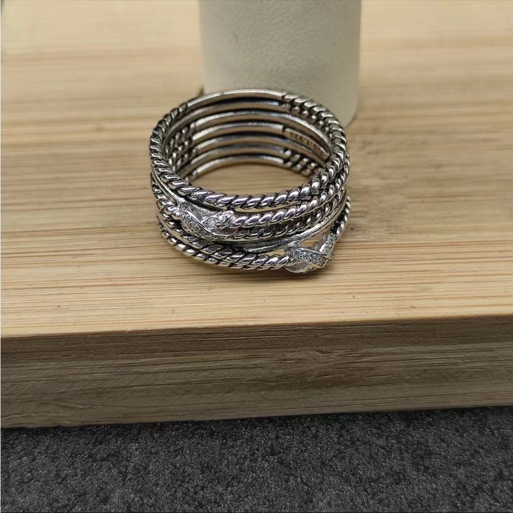 David Yurman Stackable Silver-Tone Twisted Rope Ring sz8 - Picture 7 of 8